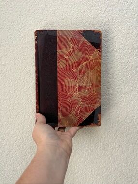 1800s Antique Marbled Hardcover Book - Red & Brown Cover